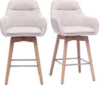 Miliboo Taburetes De Bar Escandinavos Giratorios 360&deg; En Tela Efecto Terciopelo Texturizado Beige Y Madera Clara H65 Cm (lote De 2) Aless