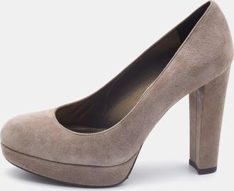 Stuart Weitzman Grey Suede Block Heel Pumps