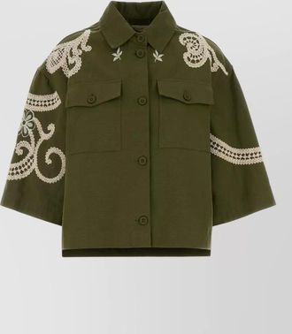 Max Mara embroidered cotton canvas shirt jacket