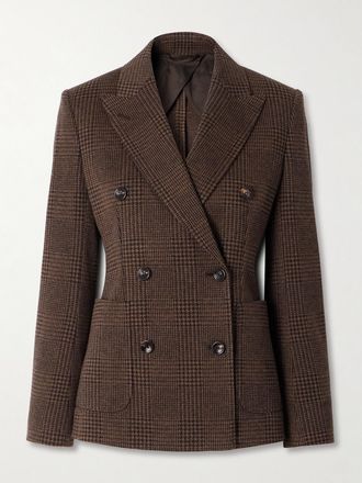 Max Mara Blazer Doppiopetto In Misto Cotone Pied-de-poule - Marrone
