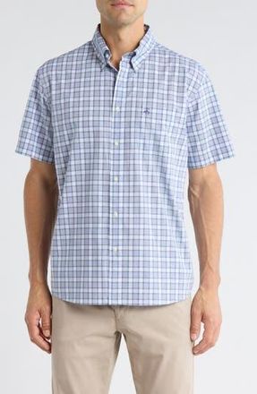 Brooks Brothers Sport Fit Plaid Short Sleeve Button-Down Shirt in Aquifertartan at Nordstrom Rack, Size Xx-Large