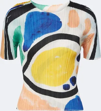 Pleats Please Issey Miyake Roll pleated printed top