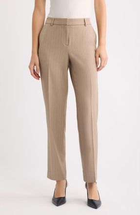Anne Klein Pinstripe Straight Leg Ankle Pants in Natural Clay/anne Black at Nordstrom, Size 14