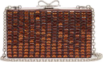 Self Portrait Rectangular Woven Texture Clutch with Crystal Bow Clasp