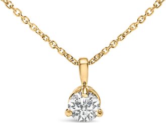 House of Brilliance 14K Yellow Gold 3/8 Cttw 3 Prong Martini Set Round Diamond Solitaire Pendant Necklace