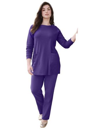 Roaman's Snap Button Boatneck Soft Knit Tunic in Midnight Violet at Nordstrom, Size 36