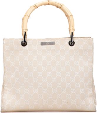 Gucci Pre-owned Womens Bamboo Tote Gg Monogram - Ivory Textile - One Size