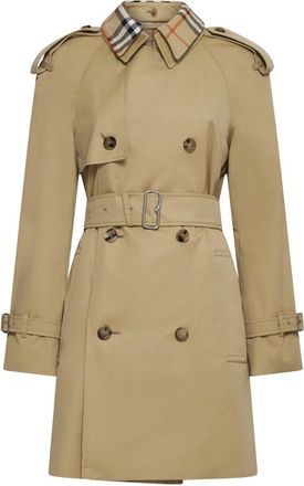 Burberry Detachable Collar Trench Coat for Women in Beige Cotton with Waist Belt
