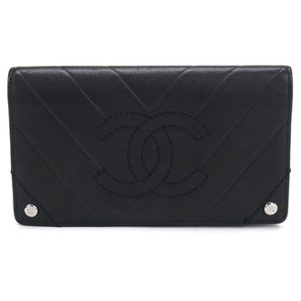Chanel Black Leather Long Wallet (Bi-Fold) (Pre-Owned)