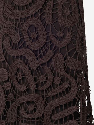 Pinko Womens Midi Skirt Geometric Crochet Brown Viscose