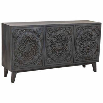 Wanderlust Deco Aparador de madera artesanal con 3 puertas negro 160x40x85h cm