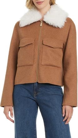 Kate Spade New York Wool Blend Jacket with Removable Faux Shearling Collar in Vicuna at Nordstrom, Size X-Small