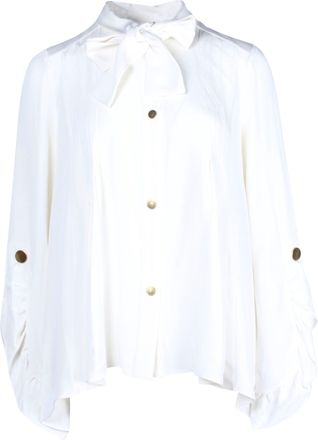 Peter Pilotto Tie-Neck Button-Up Shirt in Cream Silk