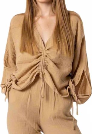 Blanca Camille Rutched Blouse In Praline