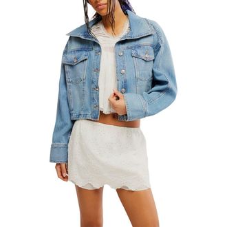 Free People Side to Side Crop Denim Jacket in River Wash at Nordstrom, Size X-Large