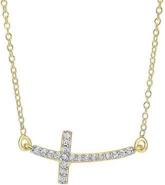 Tresorra 14K Yellow Gold Diamond Side Cross Necklace