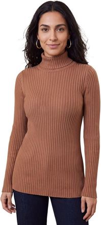 Jessica London Ribbed Cotton Turtleneck Sweater in Creamy Mocha at Nordstrom, Size 44