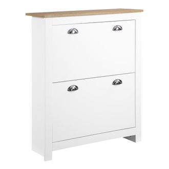 OEM Zapatero De 2 Cajones Para 12 Pares De Zapatos Mueble Con Puertas Abatibles Y Estante Ajustable 79x23x90,5 Cm Blanco
