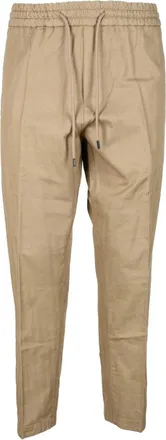 Dondup Yuri Relaxed Fit Cotton Linen Trousers With Elastic Waistband