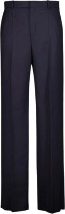 Saint Laurent High-Rise Tailored Wool Pants - Heren - Wijde Broeken - Blauw - M - Wol - Broeken