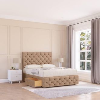 Sloomy Watson Divan Bed Base No Drawers 12 Footboard & 54 Floor Standing Headboard in Light Beige | Size: Small Single