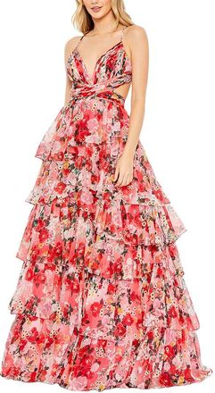 Mac Duggal Pointed Chiffon Cut Out Ballgown