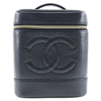 Chanel Vintage Timeless Cosmetic Case Caviar Black Leather Handbag (Pre-Owned)