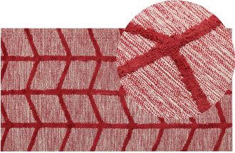 Beliani Alfombra De Algod&oacute;n Rojo 80 X 150 Cm Hecho A Mano Patr&oacute;n Geom&eacute;trico Boho Sivas