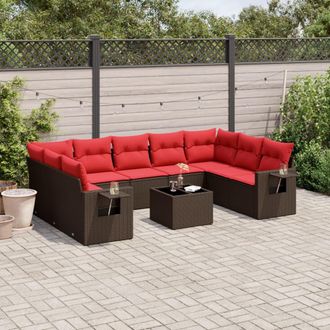 vidaXL Vidaxl Set Divani Da Giardino 10 Pz Con Cuscini Marrone In Polyrattan