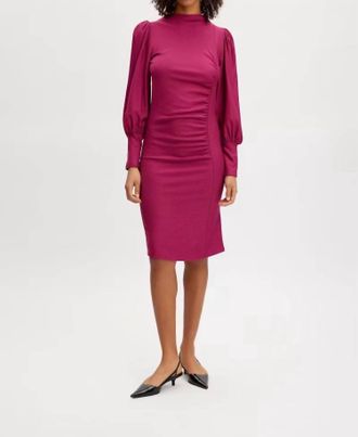 Gestuz Rifagz Puff Fitted Midi Dress In Fuschia
