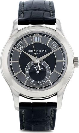 Patek Philippe 2020 pre-owned Annual Calendar Chronograph 40mm - men - Sapphire Glass/Leather/White Gold - One Size - Black