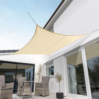 PRIMROSE 5.4m Square Waterproof Ivory Garden Patio Sun Shade Sail Canopy 98% UV Block with Free Fixing Kit in Light Sand