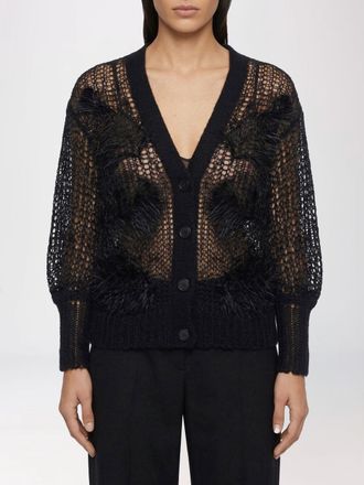 The Attico Openwork Wool Blend Cardigan with Feathers