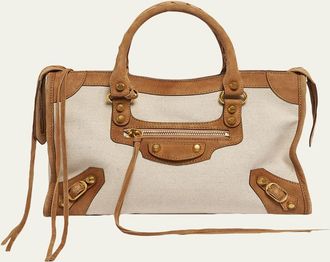 Balenciaga Le City Small Suede-Trim Canvas Tote Bag