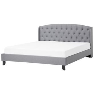 Beliani Beliani - Cama Doble Tapizada Gris 180 X 200 Cm Con Somier Y Cabecero Acolchado Bordeaux