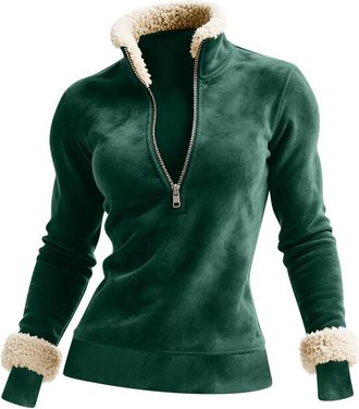 Generic Polo Neck Jumpers for Women UK Womens Half Zip Sweatshirt Warm Sherpa Fleece Lined Jumpers Fall Winter Casual Long Sleeve Pullover Thermal Tops Oversi