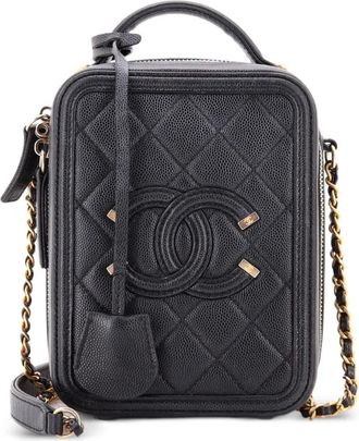Chanel Borsa a tracolla Filigree Vertical Vanity in pelle Caviar trapuntata - Nero
