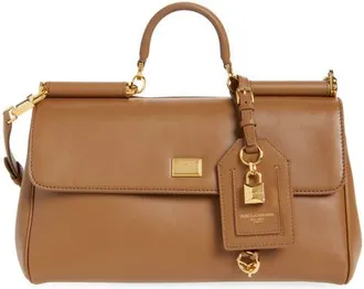 Dolce & Gabbana My Sicily East/West Plong&eacute; Leather Top Handle Bag in 8Z093 Caramello at Nordstrom
