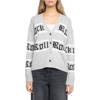 Zadig&Voltaire Mirkaz Rock N Roll Jacquard Stripe Wool & Cashmere Cardigan in Light Grey at Nordstrom, Size X-Small