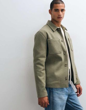 Asos shacket effetto lana con doppia tasca color kaki-Verde