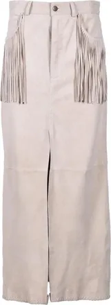 Wild Cashmere Long Suede Leather Skirt - Beige
