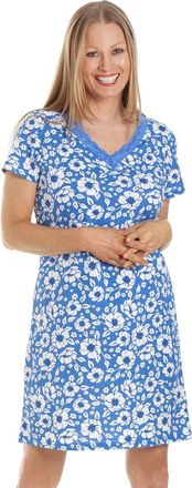 Camille Womens Smooth Soft Cotton Summer Nightshirts 14-16 Sky Blue Flower