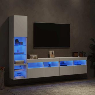 vidaXL Vidaxl - Muebles De Tv De Pared Con Led 4 Pzas Madera Ingenier&iacute;a Blanco