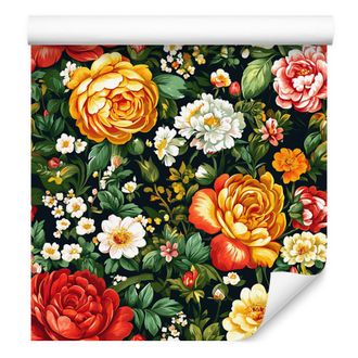 OEM Carta Da Parati Estetica Con Fiori, Bottiglia Verde, Sfondo Arancione 50x1000 Cm