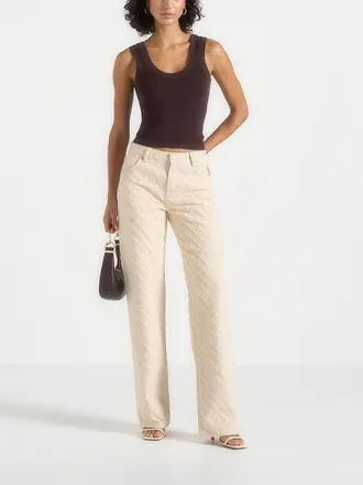 Mani&egrave;re De Voir Elyssa Diamond Stitch Straight Leg Jeans in Cream at Nordstrom, Size 10
