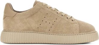 Hogan Beige Monochromatic Ribbed Sole Suede Low-Top Sneakers
