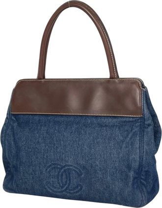 Chanel Blue Denim Leather Handbag Tote Bag (Pre-Owned)