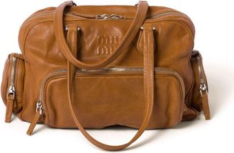 Miu Miu logo-embossed leather tote bag - women - Nappa Leather - One Size - Brown