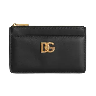 Dolce & Gabbana Wallets & Cardholders, female, Black, Size: ONE SIZE Calfskin Card Holder with DG Logo