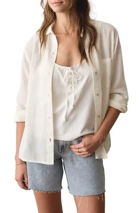 Marine Layer Jane Relaxed Fit Button-Up Shirt in Antique White at Nordstrom, Size X-Large